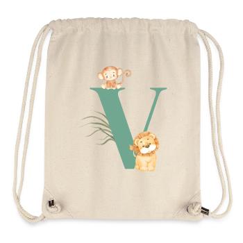 Lettre v vert animaux jungle - Sac à cordon recyclé Stanley/Stella - blanc naturel - Devant