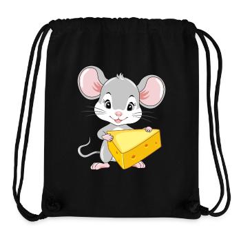 Cute baby mouse with a piece of cheese - Stanley/Stella Recycled Gym Bag - black - Front