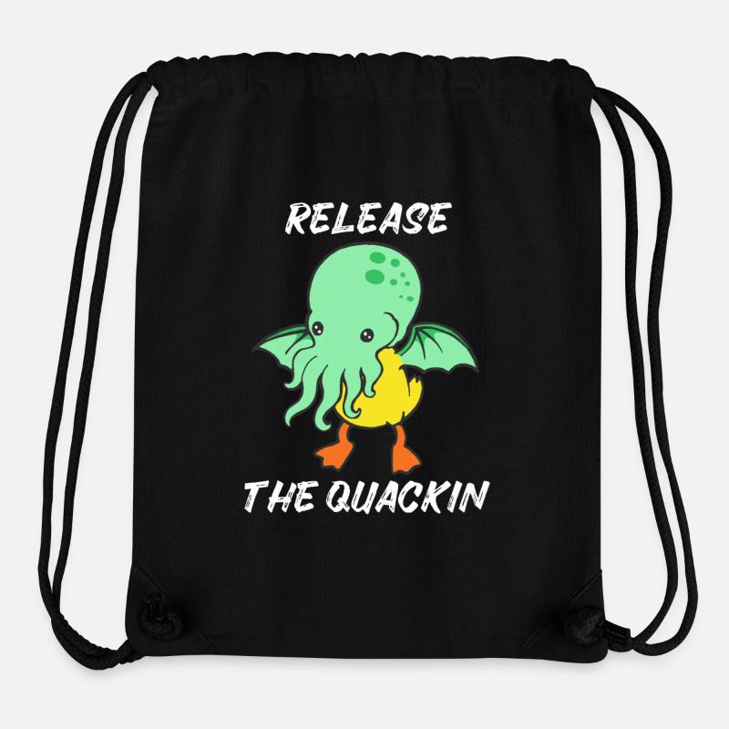 Relâchez le canard de canard Quackin Kraken Cthulhu - Sac à cordon recyclé Stanley/Stella - noir
