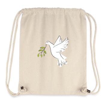 Symbole chrétien - Colombe avec branche d’olivier - Sac à cordon recyclé Stanley/Stella - blanc naturel - Devant