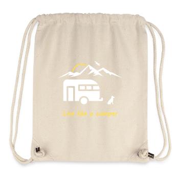 Vivez comme un campeur, un chien, des montagnes, un oiseau, une caravane - Sac à cordon recyclé Stanley/Stella - blanc naturel - Devant