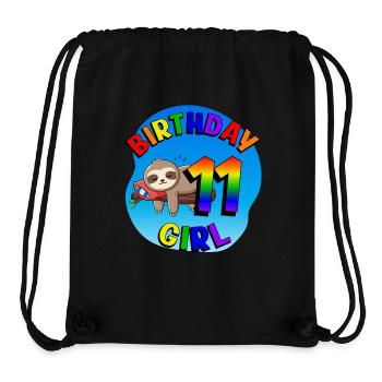 Birthday 11 Girls Cute Baby Sloth - Stanley/Stella Recycled Gym Bag - black - Front