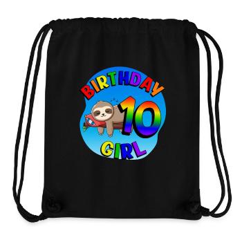 Birthday 10 Girls Cute Baby Sloth - Stanley/Stella Recycled Gym Bag - black - Front