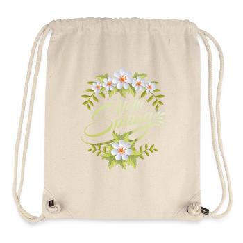 Printemps, Dire Bonjour-Printemps, Typographie Fleurs - Sac à cordon recyclé Stanley/Stella - blanc naturel - Devant
