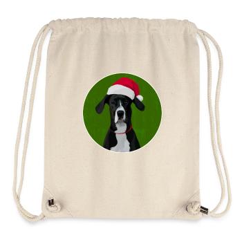 Grand chien danois au chapeau de père Noël pour Noël - Sac à cordon recyclé Stanley/Stella - blanc naturel - Devant