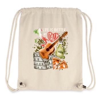 Italie Love-Italy, Rome, guitare et pizza - Sac à cordon recyclé Stanley/Stella - blanc naturel - Devant