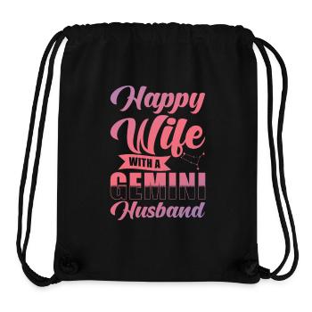 Femme heureuse Gémeaux avec mari Verseau - Sac à cordon recyclé Stanley/Stella - noir - Devant