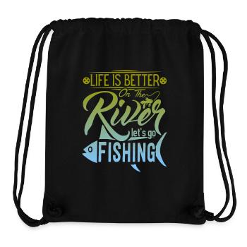 Pêche, pêche sur la rivière, dicton amusant - Sac à cordon recyclé Stanley/Stella - noir - Devant
