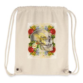 Crâne crâne crâne avec roses vintage - Sac à cordon recyclé Stanley/Stella - blanc naturel - Devant