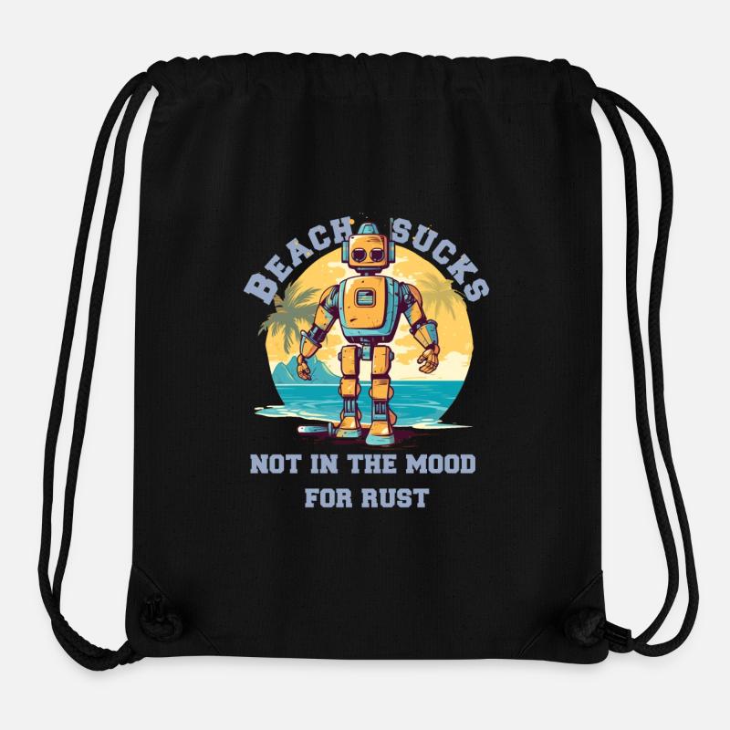 Robot on the beach with lettering - Stanley/Stella Recycled Gym Bag - black