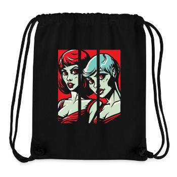 Portrait de bande dessinée de belles copines - Sac à cordon recyclé Stanley/Stella - noir - Devant