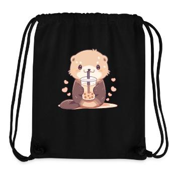 Kawaii Loutre Boissons Boba Bubble Tea Chibi - Sac à cordon recyclé Stanley/Stella - noir - Devant