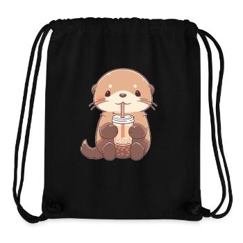Kawaii Loutre Boissons Boba Bubble Tea Chibi - Sac à cordon recyclé Stanley/Stella - noir - Devant