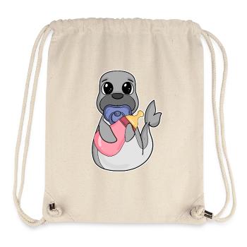 Motif bébé lion de mer - Sac à cordon recyclé Stanley/Stella - blanc naturel - Devant