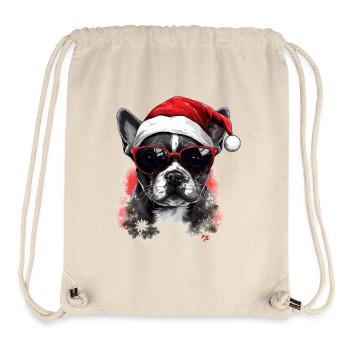 Bouledogue français Chien de Noël dans la neige - Sac à cordon recyclé Stanley/Stella - blanc naturel - Devant