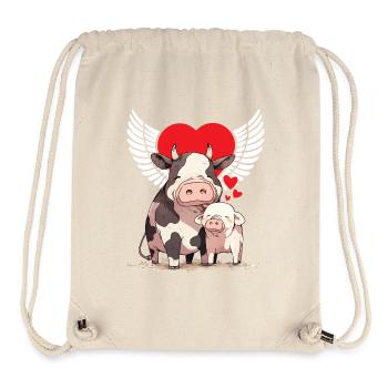 Amoureux des animaux Amoureux des animaux Vache Cochon Bien-être animal Coeur - Sac à cordon recyclé Stanley/Stella - blanc naturel - Devant