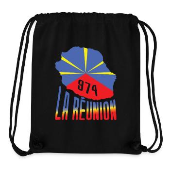 idee cadeau drapeau carte ile de la reunion 974 - Sac à cordon recyclé Stanley/Stella - noir - Devant