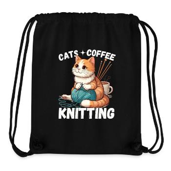 Cat Coffee Knitting Handmade Wool Hobby Cute - Stanley/Stella Recycled Gym Bag - black - Front