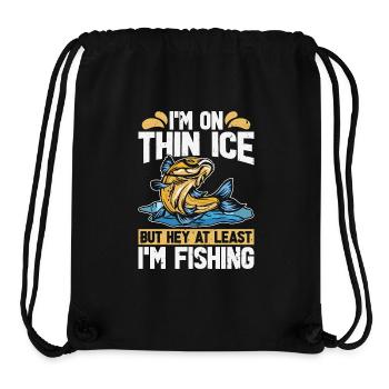Pêche sur glace, je suis sur de la glace mince, mais salut les pêcheurs sur glace - Sac à cordon recyclé Stanley/Stella - noir - Devant
