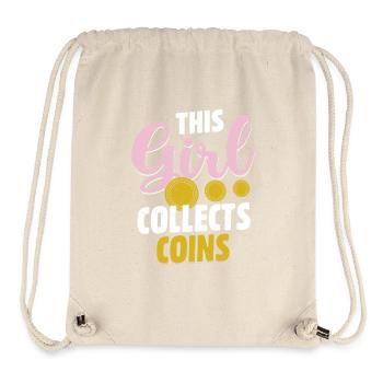 Des pièces de monnaie dans son monde : le voyage numismatique d’une jeune fille - Sac à cordon recyclé Stanley/Stella - blanc naturel - Devant