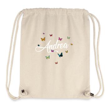 ANDREA - Nom de fille avec des papillons colorés - Sac à cordon recyclé Stanley/Stella - blanc naturel - Devant
