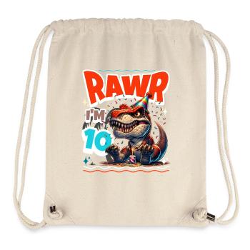 10e anniversaire Rawr T Rex dinosaure - Sac à cordon recyclé Stanley/Stella - blanc naturel - Devant