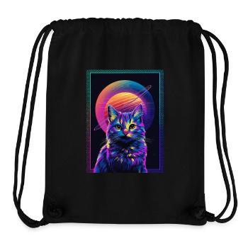 Animal Art Planet Fantasy Artwork Cat in front of Saturn - Stanley/Stella Recycled Gym Bag - black - Front