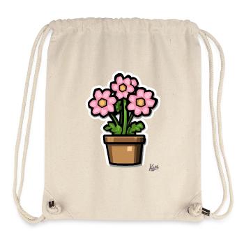 ein Topf mit grün-rosa Blumen - Stanley/Stella recycelter Gym Bag - Naturweiß - Vorne