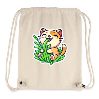 Cute Ginger Cat eating green grass - Stanley/Stella Recycled Gym Bag - natural - Front
