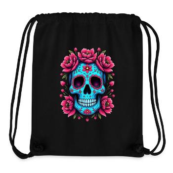 Tête de mort mexicaine sugar skull calavera fleurs - Sac à cordon recyclé Stanley/Stella - noir - Devant
