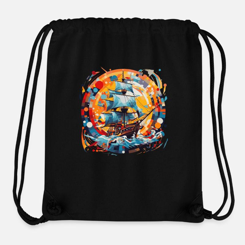 Voilier, Frégate, Bateau - Sac à cordon recyclé Stanley/Stella - noir