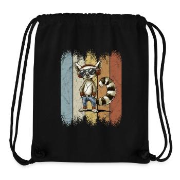 Retro casual lemur with headphones & sunglasses - Stanley/Stella Recycled Gym Bag - black - Front