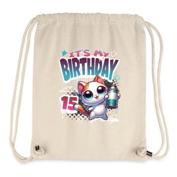 15th Birthday Cat Graffiti - Stanley/Stella Recycled Gym Bag - natural - Front