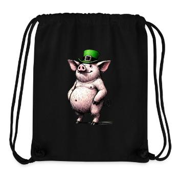 Irish Charm Pig with Leprechaun Hat Funny Design - Stanley/Stella Recycled Gym Bag - black - Front