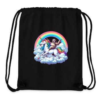 Paresseux chevauchant une licorne sous des nuages arc-en-ciel - Sac à cordon recyclé Stanley/Stella - noir - Devant
