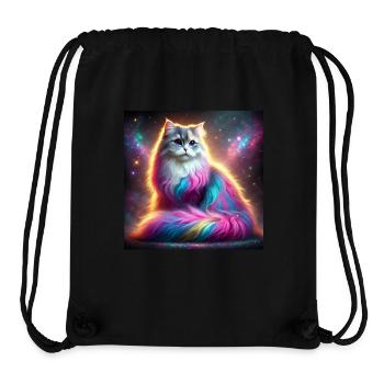 Chat magique de la galaxie avec fourrure arc-en-ciel - Sac à cordon recyclé Stanley/Stella - noir - Devant