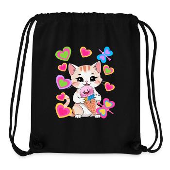 Chats Chat Glace Crème Enfants Enfant Rétro Années 80 - Sac à cordon recyclé Stanley/Stella - noir - Devant