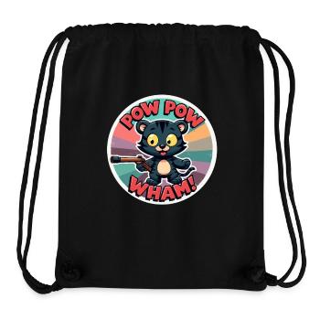 Pow Pow Wham Katze Lustig Mieze Cat - Stanley/Stella recycelter Gym Bag - Schwarz - Vorne