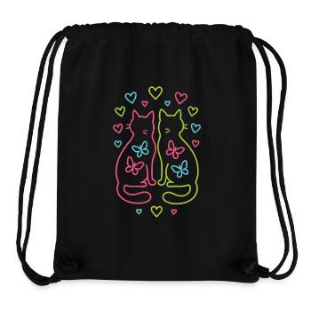 Farbenfrohes Katzenpaar mit Herzen Schmetterlingen - Stanley/Stella recycelter Gym Bag - Schwarz - Vorne