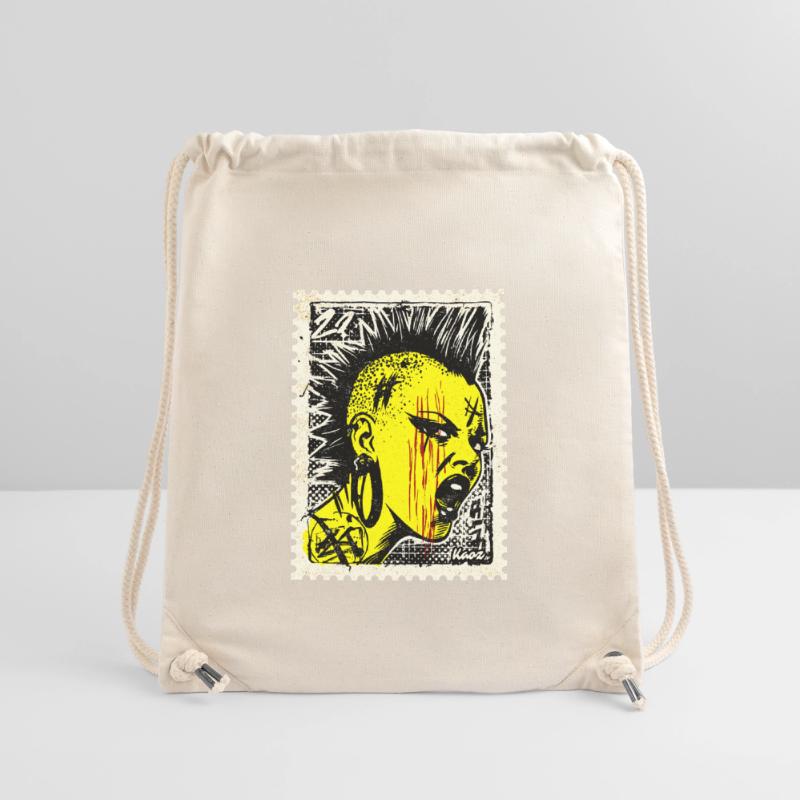 Femme punk sauvage avec mohawk et colère sur timbre-poste Sac à cordon recyclé Stanley/Stella