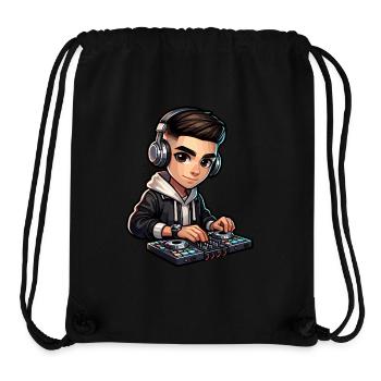 Cool DJ Cartoon Avec Casque Et Table De Mixage - Sac à cordon recyclé Stanley/Stella - noir - Devant