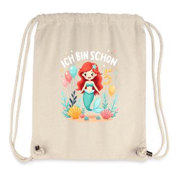 J’ai déjà 5 ans Sirène Birthday Girl - Sac à cordon recyclé Stanley/Stella - blanc naturel - Devant