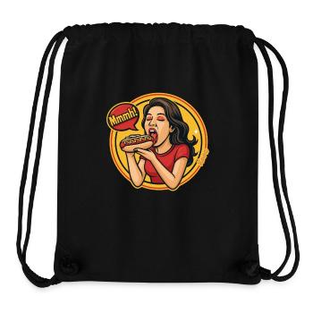 Femme appréciant hotdog bande dessinée style pop art - Sac à cordon recyclé Stanley/Stella - noir - Devant
