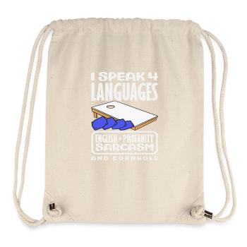 Je parle quatre langues Cornhole Joueurs - Sac à cordon recyclé Stanley/Stella - blanc naturel - Devant