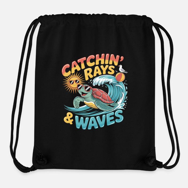 Tortue surfeuse – motif d’été de bonne humeur - Sac à cordon recyclé Stanley/Stella - noir