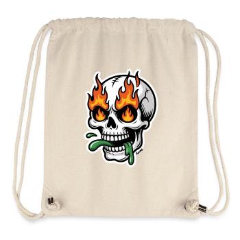 Crâne de flammes avec de la bave verte dans la bouche - Sac à cordon recyclé Stanley/Stella - blanc naturel - Devant