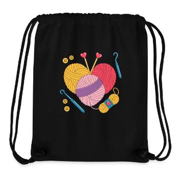 Tricot et crochet motif coeur avec fil et aiguilles - Sac à cordon recyclé Stanley/Stella - noir - Devant