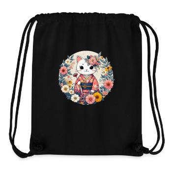 Kimono Cat with Flowers - Stanley/Stella Recycled Gym Bag - black - Front