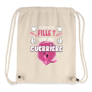 Guerrière Octobre Rose Ruban Cancer Sein - Sac à cordon recyclé Stanley/Stella - blanc naturel - Devant
