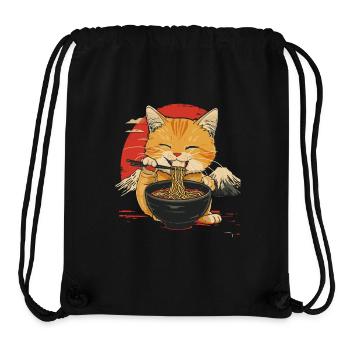Niedliche Katze Mit Ramen Vor Japanischer Kulisse - Stanley/Stella recycelter Gym Bag - Schwarz - Vorne